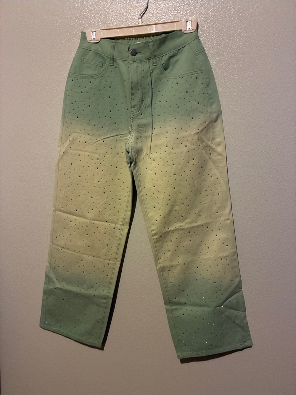 POL Green Ombre Perforated Wide-Leg Pants